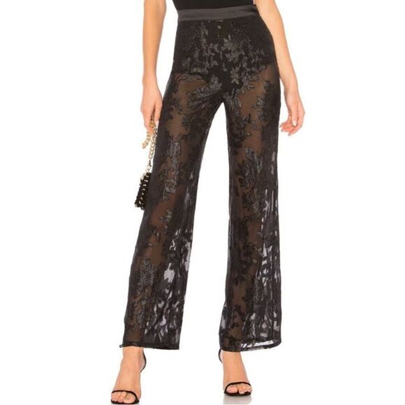 REVOLVE LPA Black Floral Sheer Lace Wide Leg Pants - Picture 1 of 10